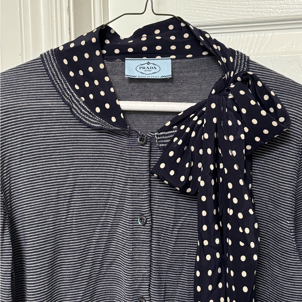 Authentic Prada button up with Polka Dot Scarf - Picture 10 of 11